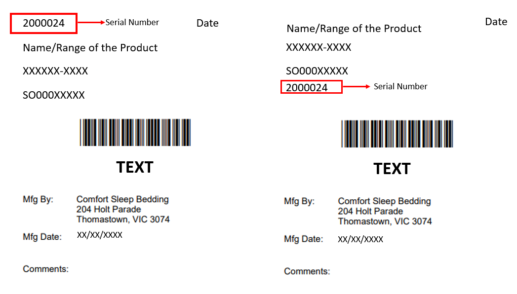 Warranty serial number example